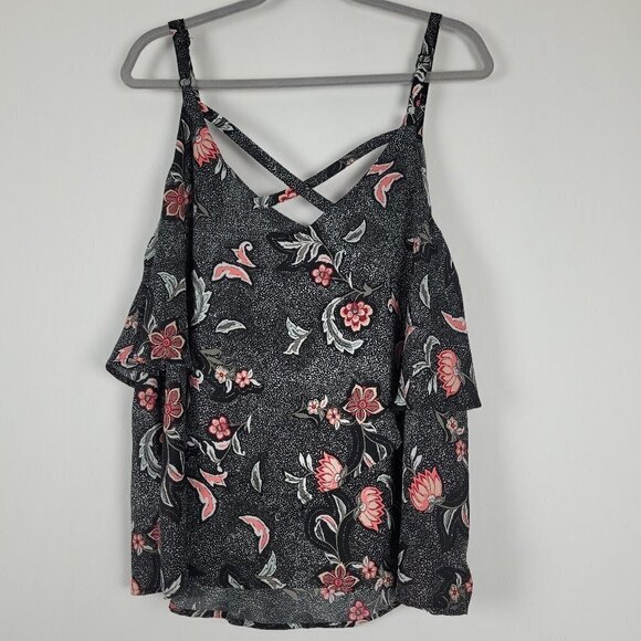 Torrid Georgette Layered Crisscross Cami Tank Top Black Floral Dot 0X - Picture 9 of 9